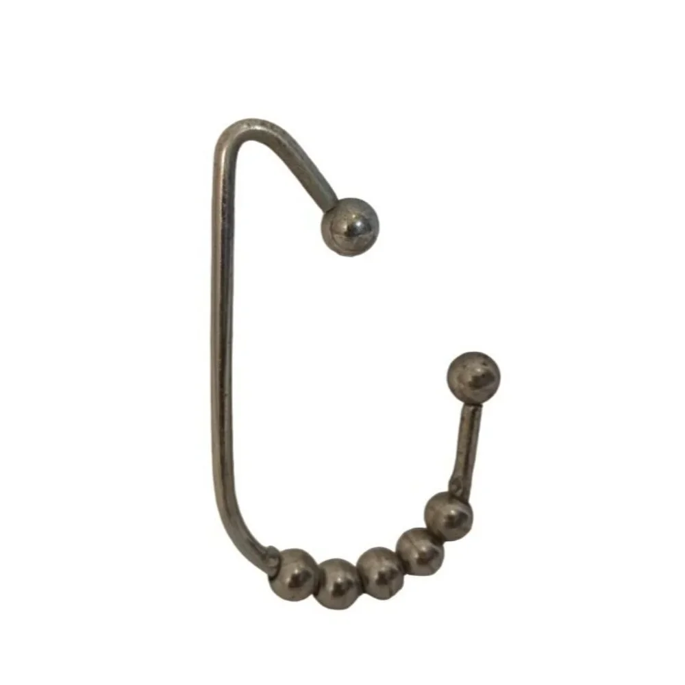 Shower Curtain Hooks Silver Metal Beads Set Of 12 Bathroom Decor 3 Inch Tall